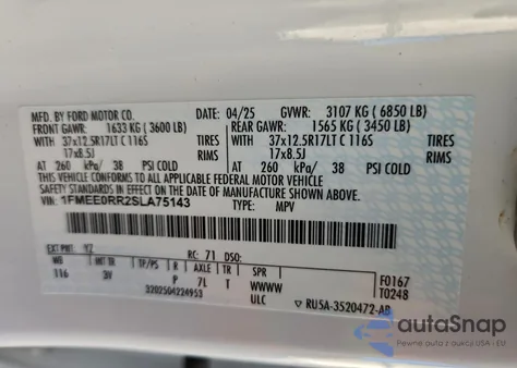 2025 Ford Bronco Raptor z USA, uszkodzony, nr VIN 1FMEE0RR2SLA75143